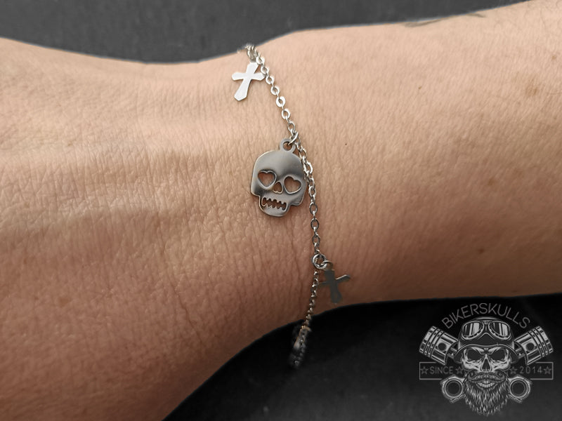 Bracciale Minosse con teschi e croci in acciaio
