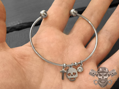 Bikerskulls bangle stainless steel skull bracelet