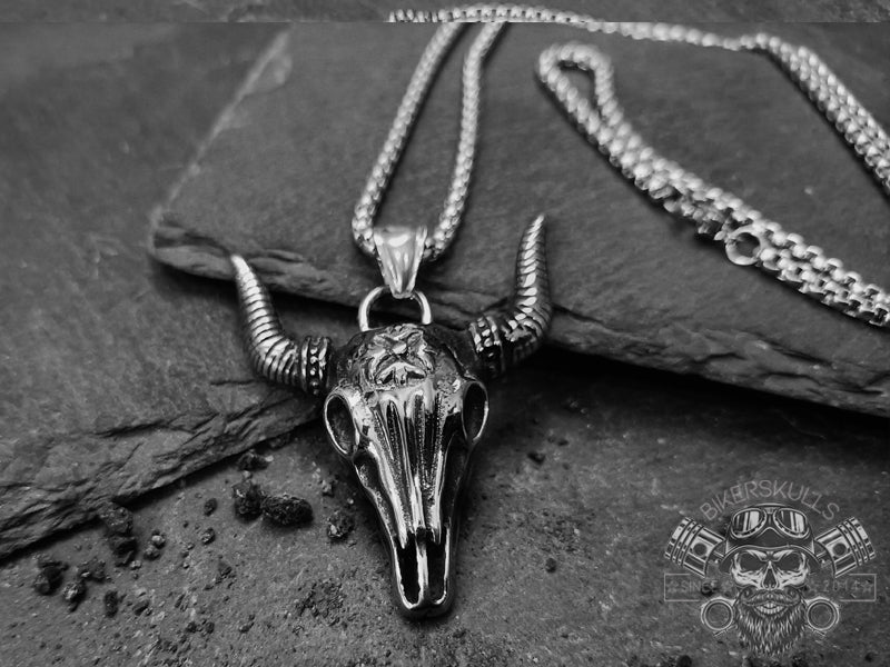 Ciondolo a forma di teschio di Bufalo Texano in acciaio