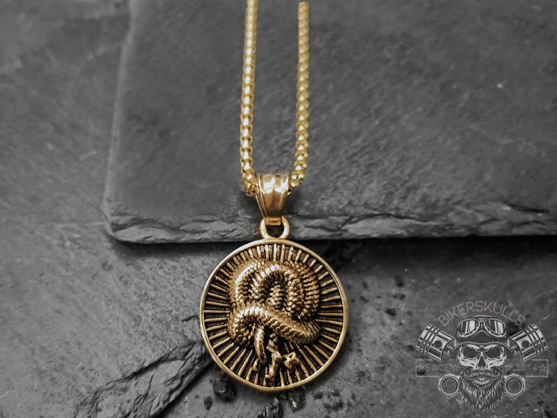 Punk Coiled Snake necklace in golden steel with snake