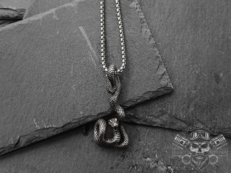 Cobra Angradar 3d snake necklace in steel 