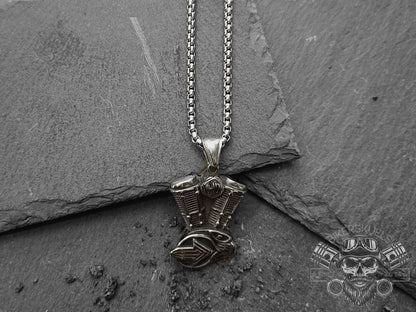 Harley necklace with HD engine in steel 