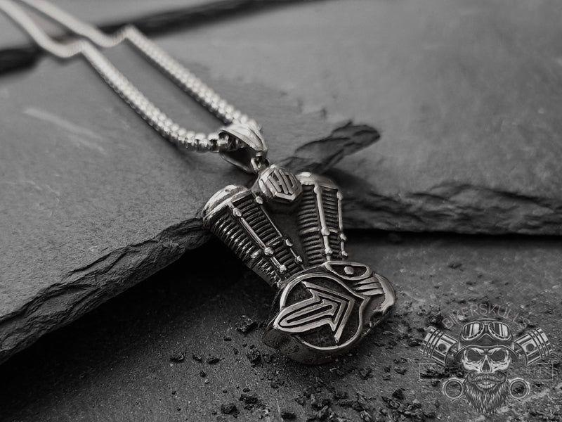 Collana Harley con motore HD in acciaio