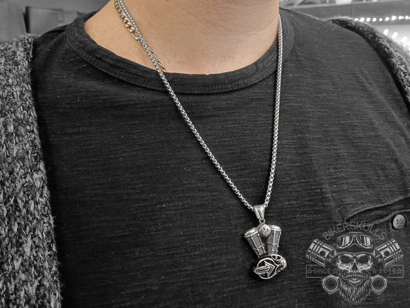 Harley necklace with HD engine in steel 