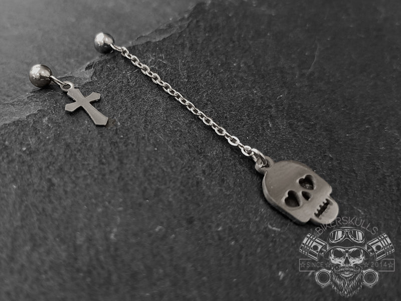 Orecchini Minosse teschio con croce in acciaio