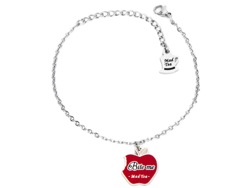 Bracciale "Bite me" collezione Biancaneve con mela avvelenata morsa e scritta Bite me