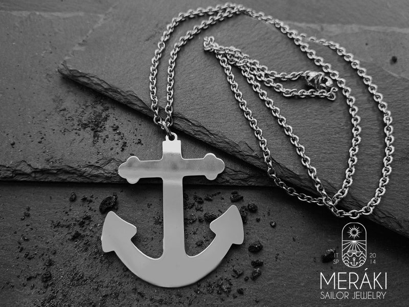 Marit long steel necklace with big anchor 