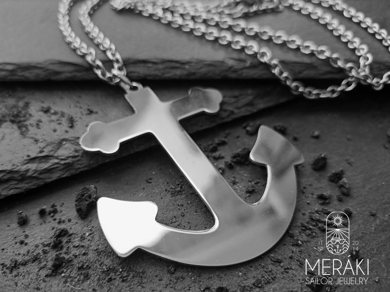 Collana Marit lunga in acciaio con ancora grande