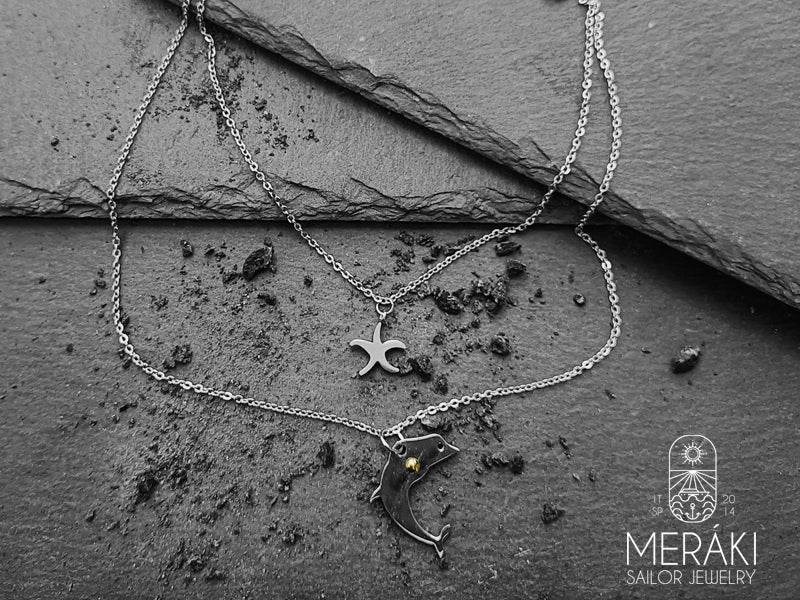 Collana Marline doppia con delfino e stella marina