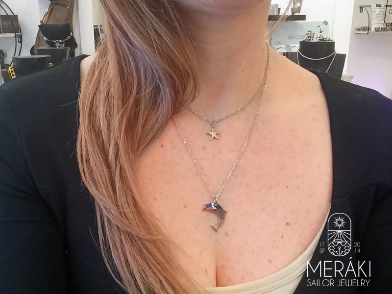 Meraki stainless steel dophin with starfish necklace