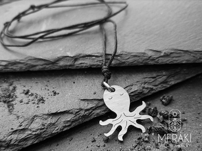 Collana Octopus cordino cerato con polpo in acciaio