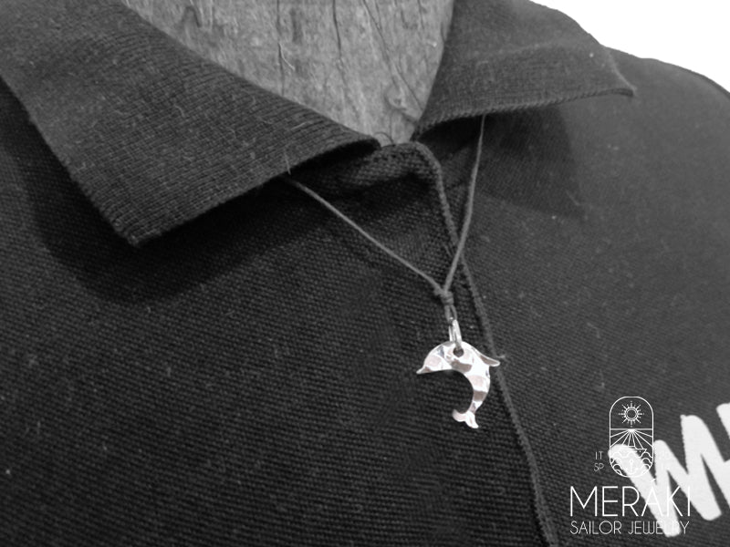 Dolphin necklace with waxed and steel cord 