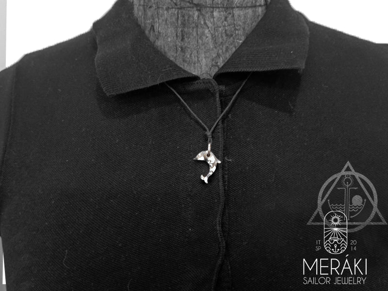 Dolphin necklace with waxed and steel cord 