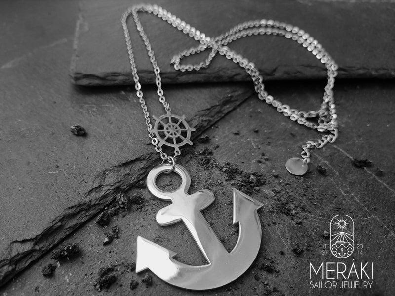 Collana DeFlorres in acciaio con ancora e timone