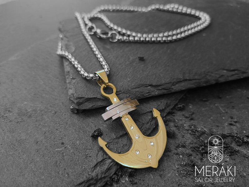 Collana in acciaio con ancora meraki collection