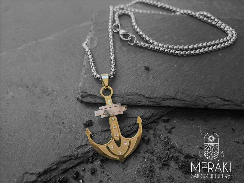 Meraki sailor jewelry stainless steel gold anchor with zircon necklace
