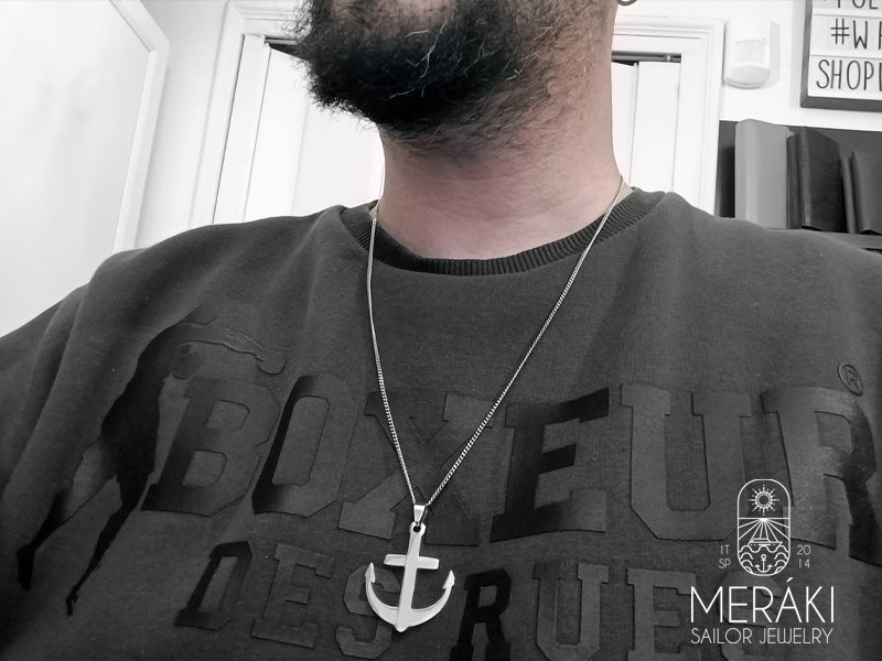 Collana in acciaio lunga con ancora stile nautico by Meraki sailor jewelry