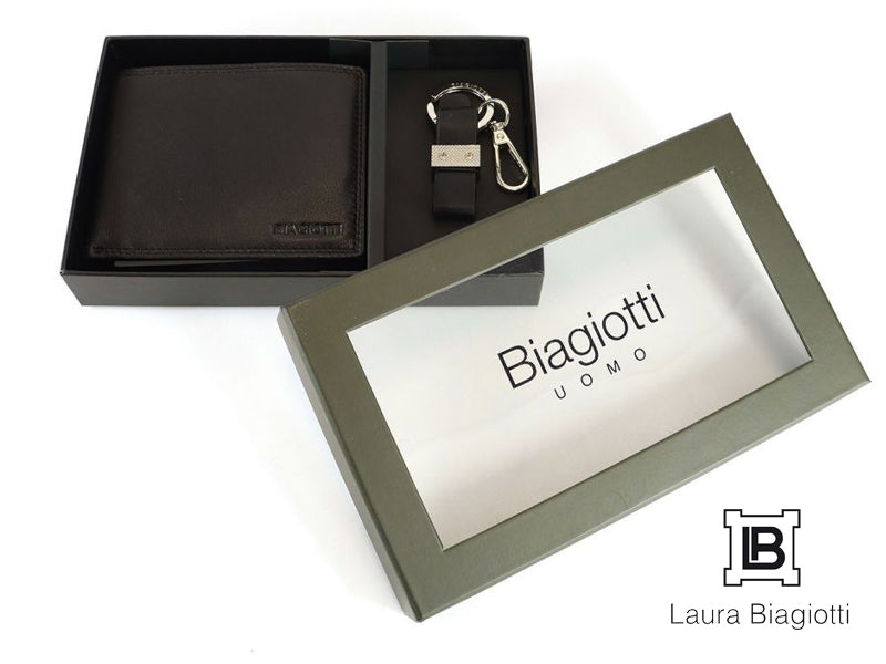 Laura Biagiotti men's wallet and keychain gift set with box 