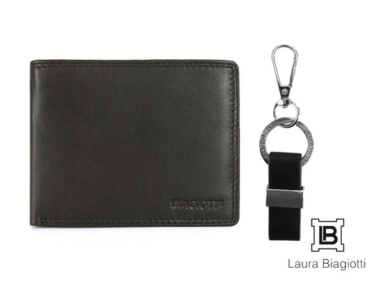 Laura Biagiotti men's wallet and keychain gift set with box 