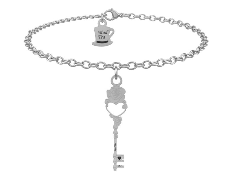 Bracciale con chiave incantata adornata dalla rosa della Bella e la Bestia.