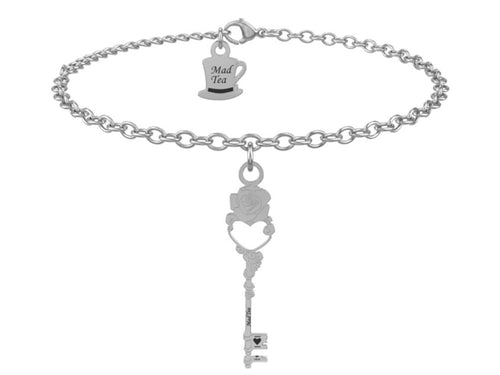 Bracciale con chiave incantata adornata dalla rosa della Bella e la Bestia.