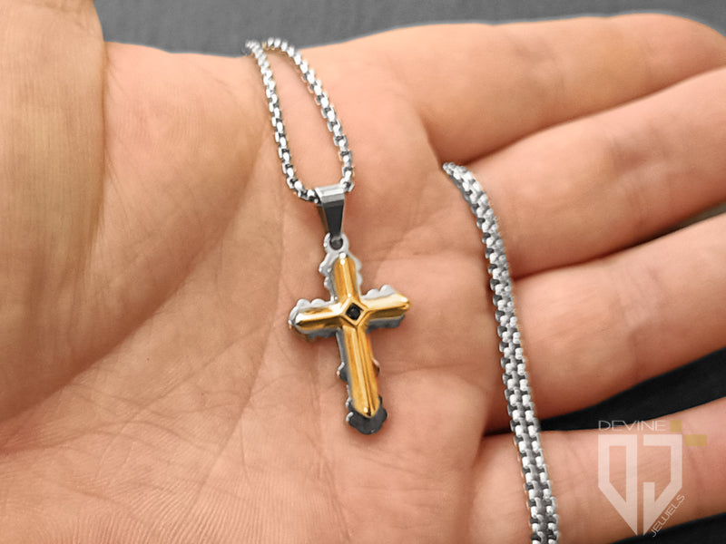 Collana devine jewels in acciaio bicolore con croce 3D