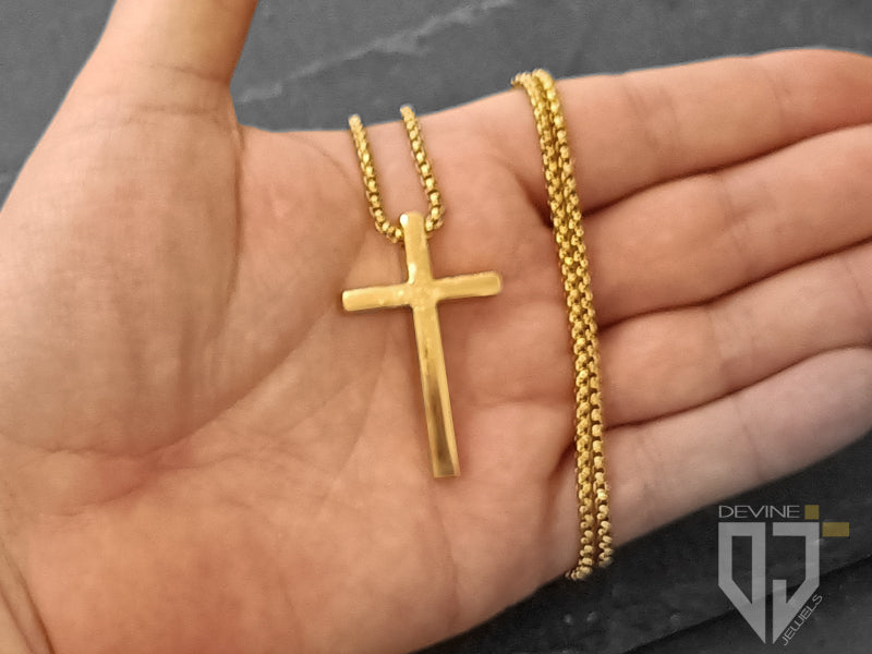 Collana Krishna croce grande in acciaio dorata