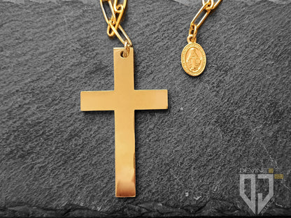 Collana Freyr croce con madonnina in acciaio dorato