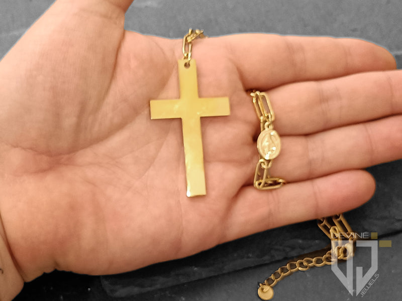 Collana Freyr croce con madonnina in acciaio dorato