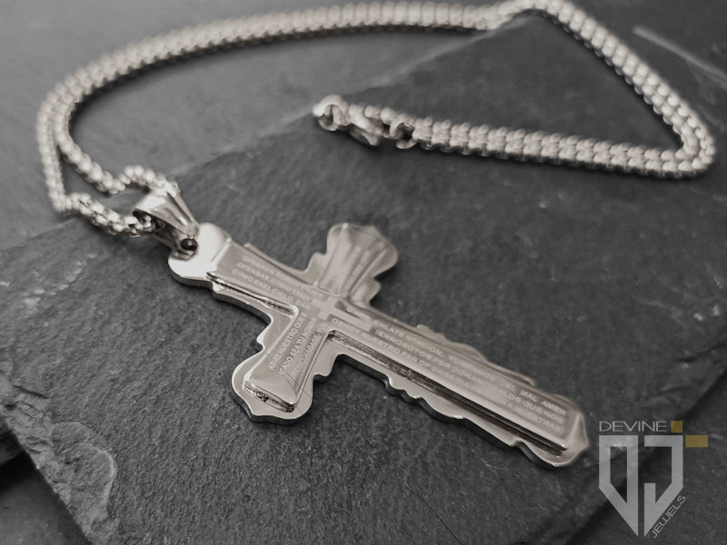 Collana Anat croce con preghiera in acciaio