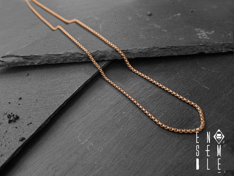 Collana Ensemble in acciaio ramato da uomo maglia Box Chain