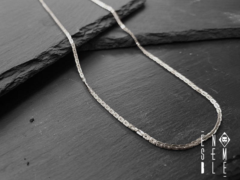 Prova questa collana con maglia Boston in acciaio inossidabile color argento. Resistente, elegante e facile da usare grazie alla sicura chiusura a moschettone.