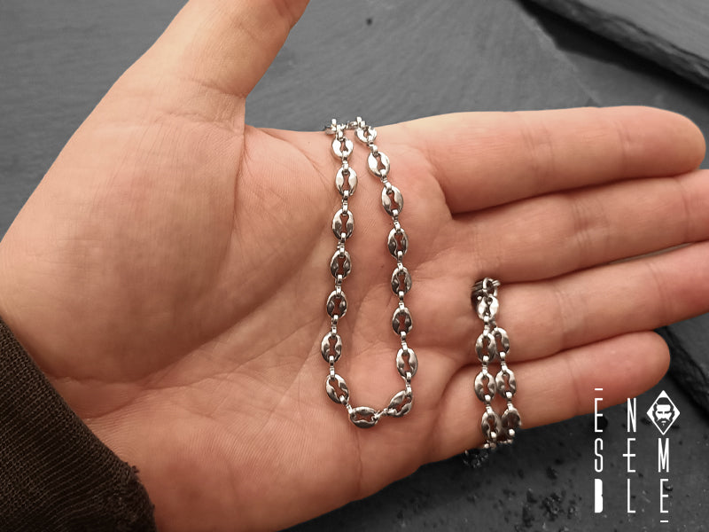 Collana uomo Ensemble in acciaio maglia Chicchi di Caffè 5mm