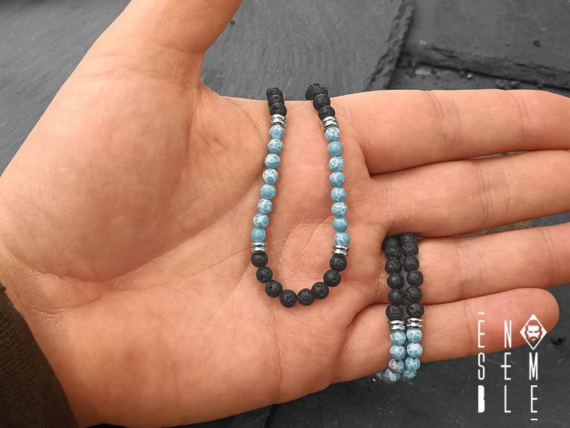 Collana uomo Ensemble pietra Lavica e Turchese