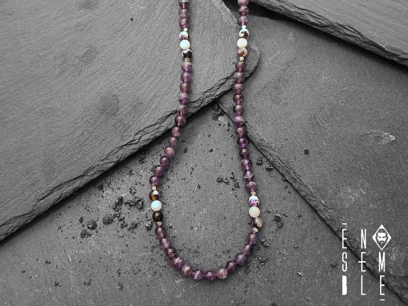 Collana uomo Ensemble pietra Ametista e Agata da 6 mm