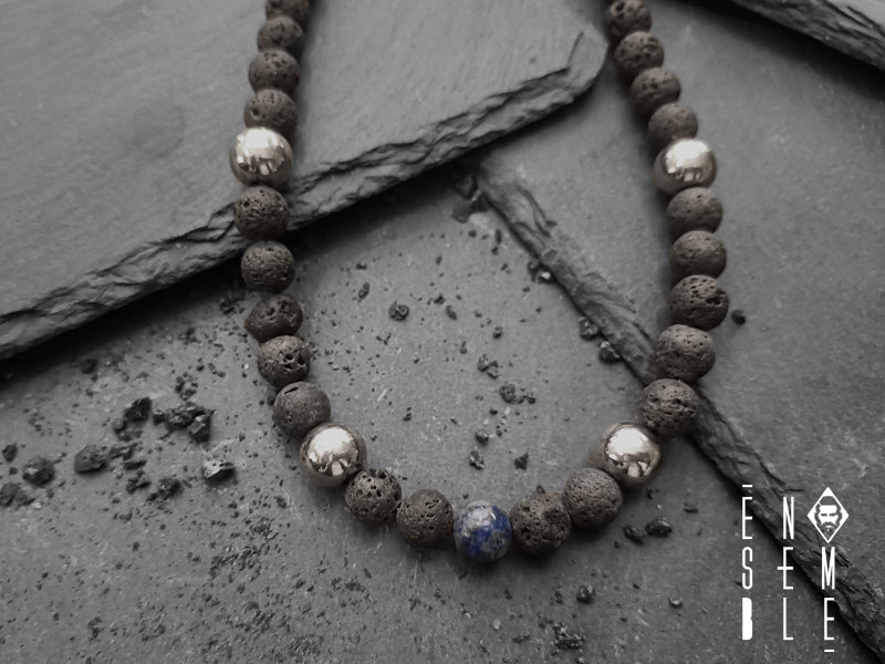 Collana uomo Ensemble pietra Lavica e acciaio da 10 mm