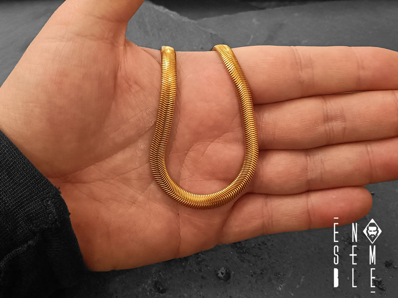 Ensemble stainless steel 6 mm flat snake necklace