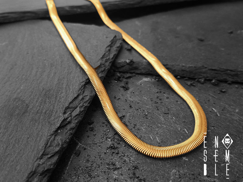 Collana uomo Ensemble snake flat da 6 mm in acciaio dorato