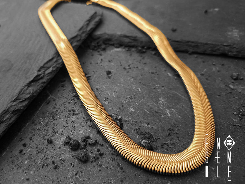 Collana uomo Ensemble snake flat da 10 mm in acciaio dorato
