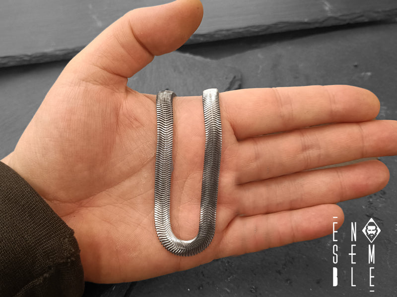 Collana uomo Ensemble snake flat da 8 mm in acciaio argentato