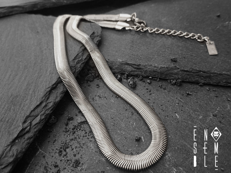 Collana uomo Ensemble snake flat da 10 mm in acciaio argentato