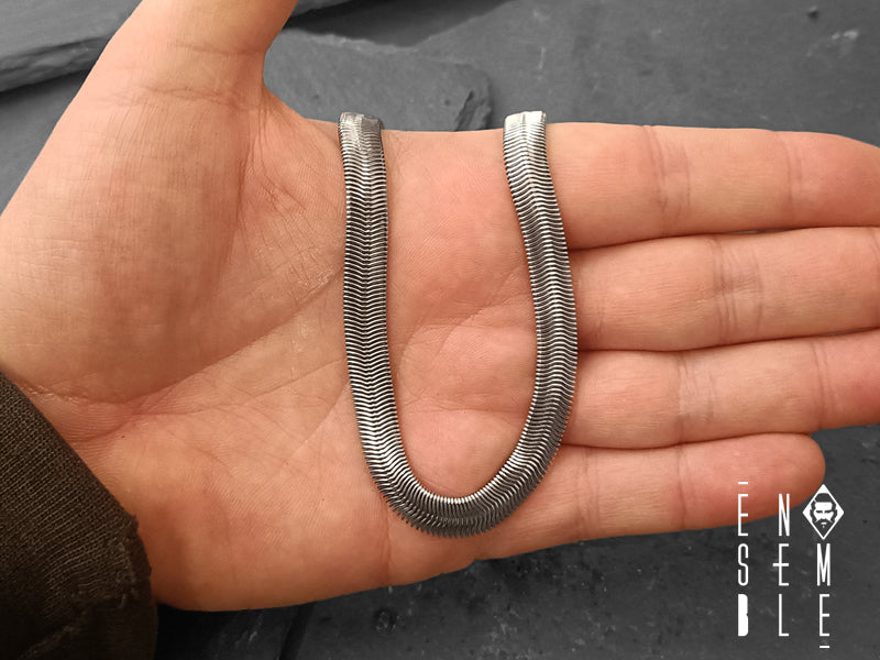 Ensemble 10 mm stainless steel Flat snake silver necklace