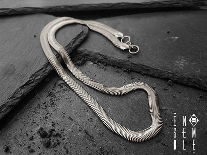 8 mm Ensemble snake flat men's necklace in silver-plated steel 