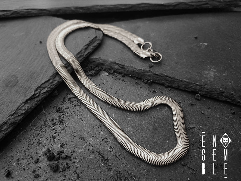 8mm Flat Snake Ensemble Necklace in Silver-Plated Steel - 60cm