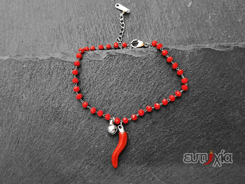 Bracciale Zoe cristalli e cornetto rosso in acciaio