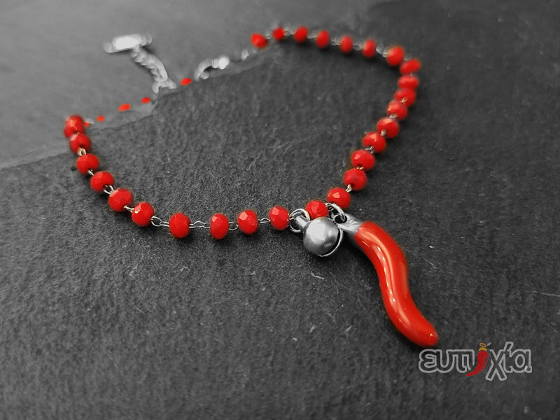 Bracciale Zoe cristalli e cornetto rosso in acciaio