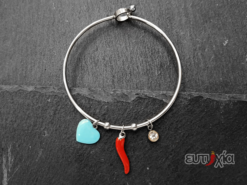 Dorotea Bangle Bracelet with croissant, heart and light point! 