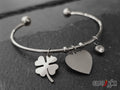 Eutuxia bracciale bangle piercing con quadrifoglio e cuore in acciaio