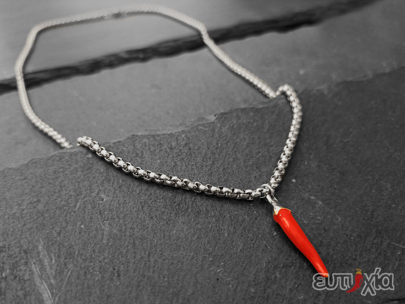 Collana Bonnie con cornetto rosso in acciaio