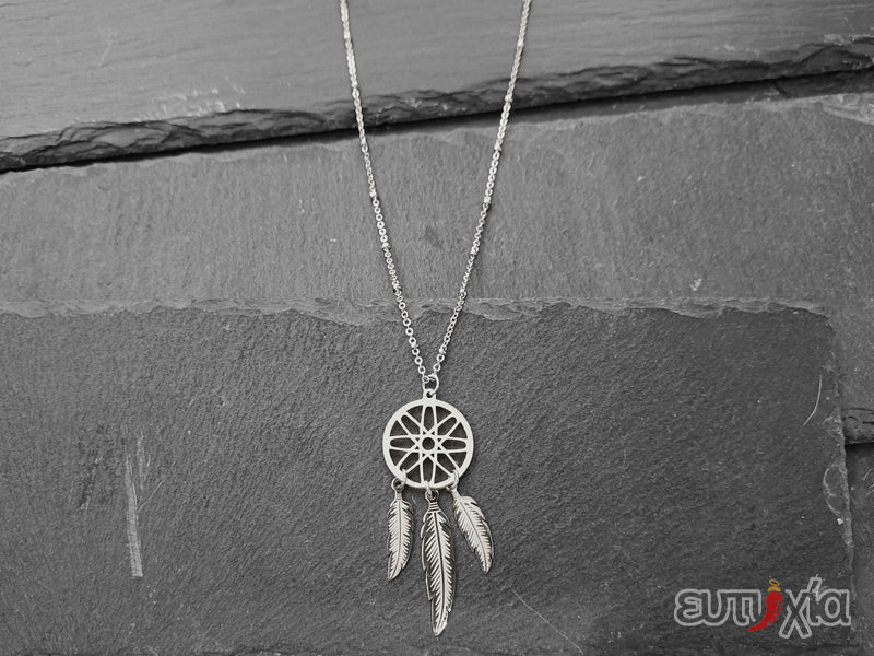 Collana lunga in acciaio 316L, con pendente a forma di acchiappasogni 